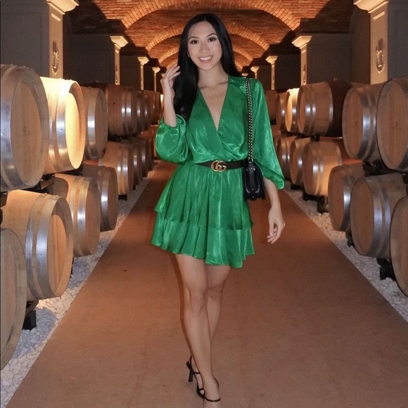 Zara | Dresses | Zara Green Long Sleeve Plunge Dress | Poshmark